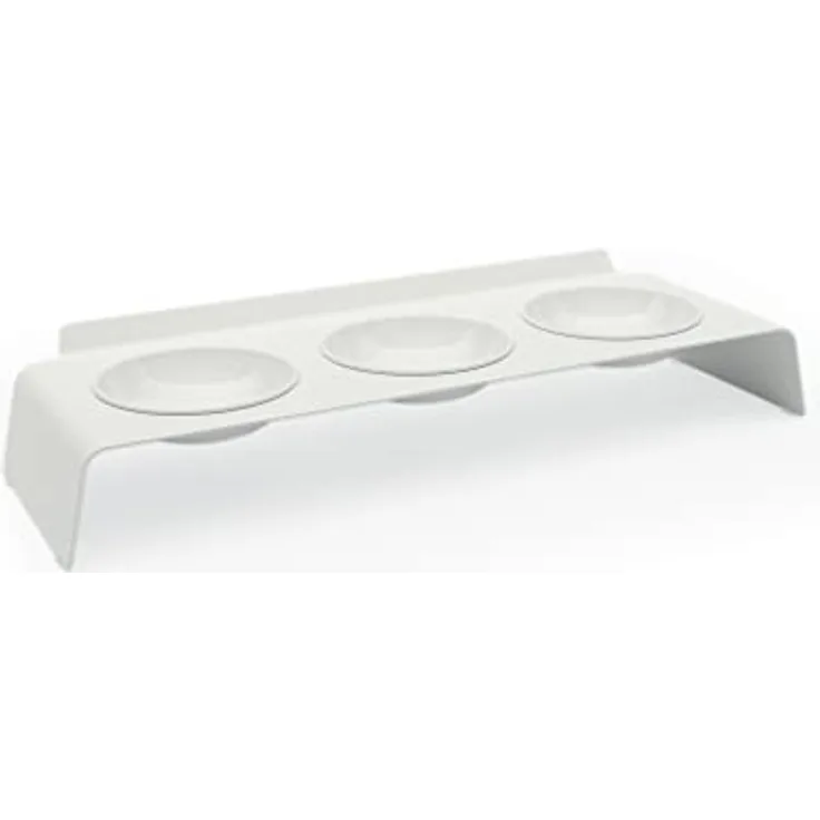 LucyBalu® Erhöhte 3er-Futterstation Katze | Ergonomischer Katzennapf erhöht | Erhöhter Futternapf für Katzen | Ergonomischer Fressnapf & Wassernapf für Katzen | Katzen 3er Napfset erhöht | Weiß