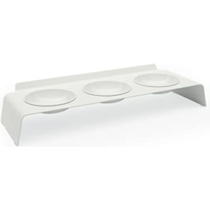 LucyBalu® Erhöhte 3er-Futterstation Katze | Ergonomischer Katzennapf erhöht | Erhöhter Futternapf für Katzen | Ergonomischer Fressnapf & Wassernapf für Katzen | Katzen 3er Napfset erhöht | Weiß – Bild 1