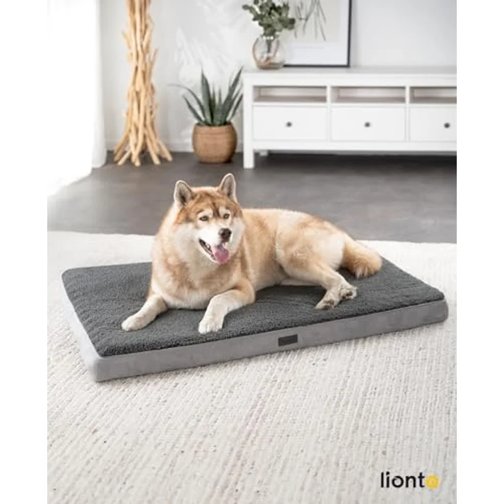 lionto Hundebett orthopädisch, 112x81x8 cm, robustes Hundekissen aus weichem Plüsch, abnehmbarer & waschbarer Bezug, wasserabweisend, grau – Bild 2