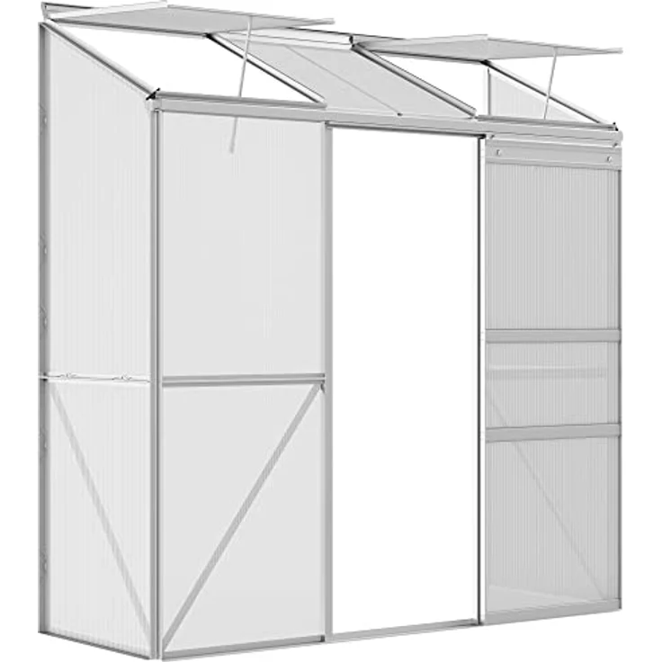 Outsunny Gewächshaus, Treibhaus mit Schiebetür, Aufklappbare Dachfenster, Tomatenhaus, Pflanzenhaus für Garten, aus Polycarbonat und Alu, Silber, 192 x 68 x 196 cm - Preisvergleich – Bild 1
