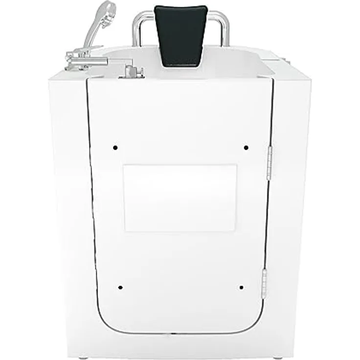 AcquaVapore S10-TH Senioren Badewanne, Sitzwanne mit Tür, schnelle Reinigung, Nackenstütze, extra tief, Edelstahlrahmen, glasfaserverstärkt
