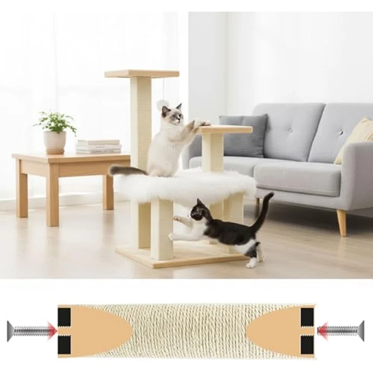 EYEPOWER 30 cm Pfotenfreund M8 Sisalstamm für Kratzbaum, 9 x 9 cm eckig, 100% Sisal, stabile Kratzsäule für Katzen, einfache Montage – Bild 2