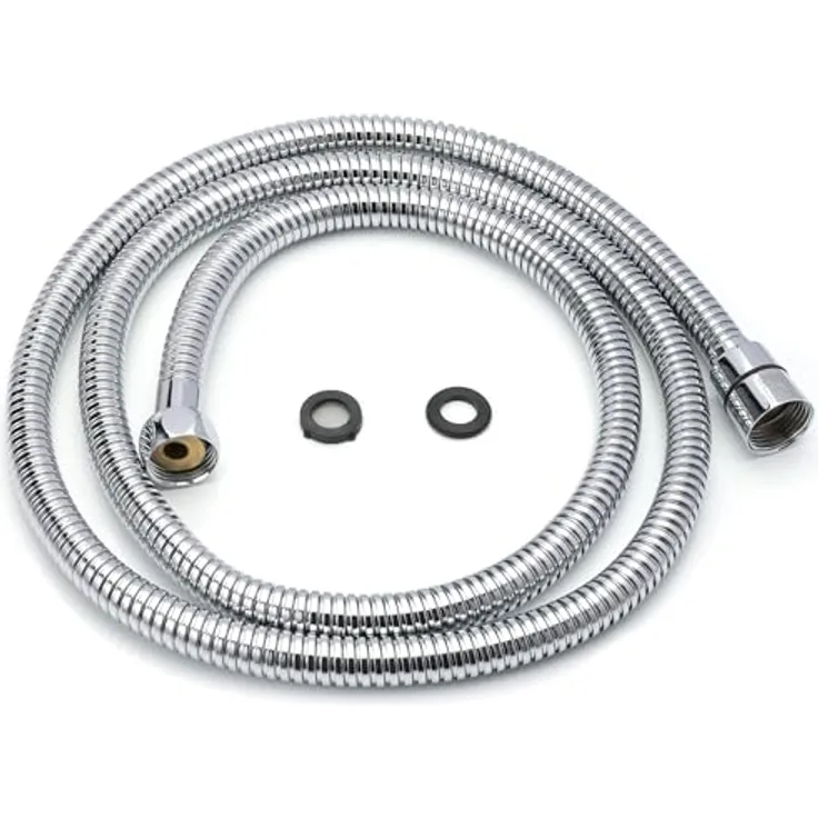 H&S Edelstahl Duschschlauch mit 2 Unterlegscheiben - 1,5m mit 1/2 Zoll Anschluss - Universal Brauseschlauch mit Chrom-Finish - Knickschutz Schlauch für Dusche & Badewanne