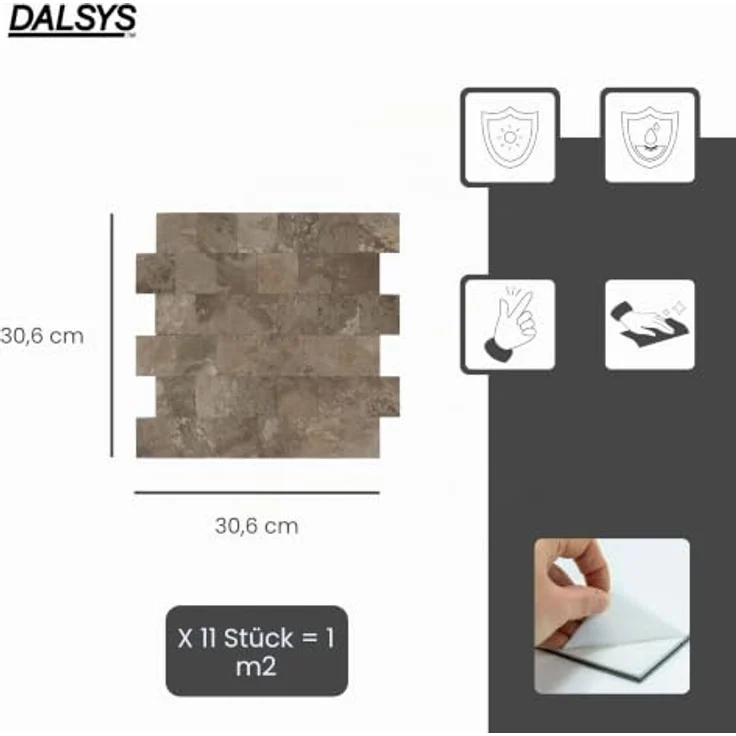 Dalsys 11x 3D-Wandpaneele selbstklebend, PVC Wandfliesen, 1m² Braun, pflegeleicht und langlebig – Bild 2