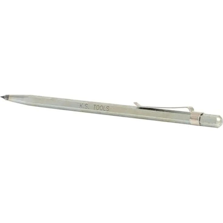 KSTOOLS Hartmetall-Anreißnadel, 145mm mit gehärteter Spitze und Ansteck-Clip, gerade Form, verchromt