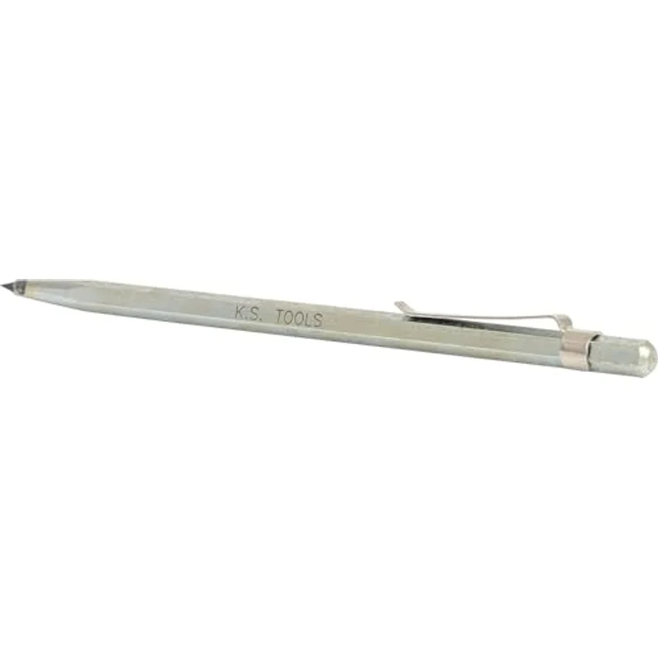 KSTOOLS Hartmetall-Anreißnadel, 145mm mit gehärteter Spitze und Ansteck-Clip, gerade Form, verchromt – Bild 1