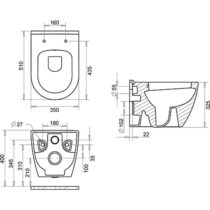 Aloni Tiefspül-WC AL5508, wandhängend, Abgang waagerecht, Taharet/Bidet-Funktion, ohne Deckel – Bild 5