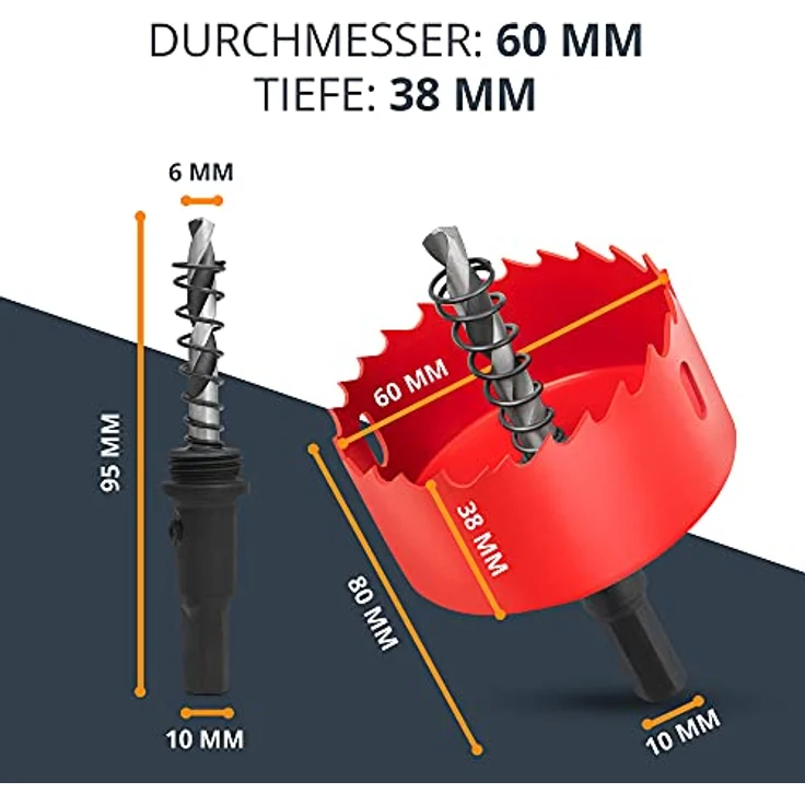 BAURIX® Bi-Metall-Lochsäge [60mm] für Trockenbau, Holz, Steckdose | Bi-Metall Lochbohrer für Metall, PVC | 38mm Bohrtiefe, Sechskantschaft | BAURIX – Bild 5