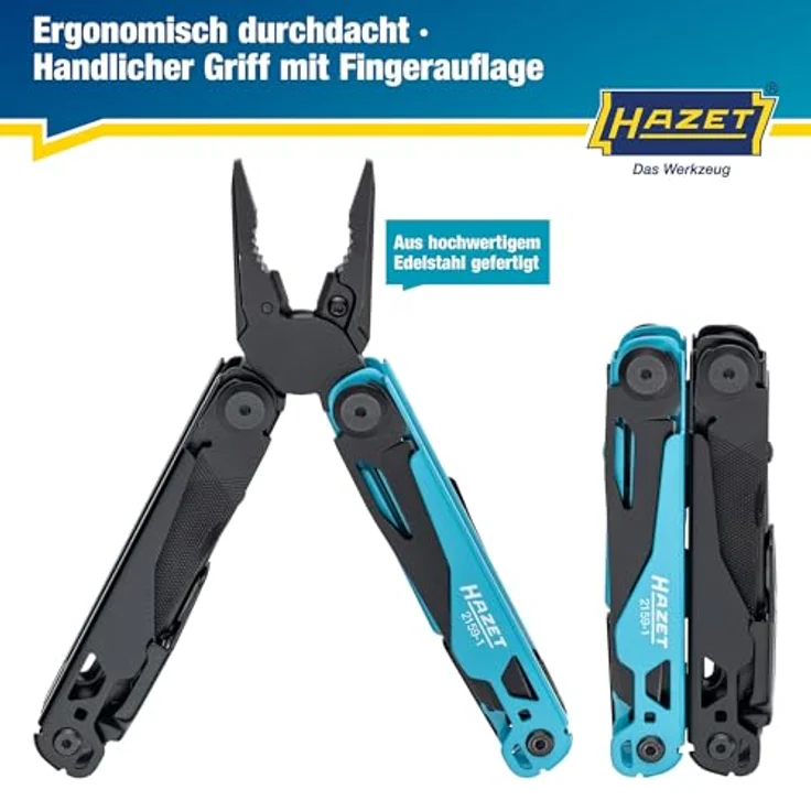 Hazet Multitool 13-in-1 2159-1, vielseitiges Zangenwerkzeug aus Edelstahl mit ergonomischem Griff und Gürtelclip für Fahrrad, Camping und Outdoor – Bild 5