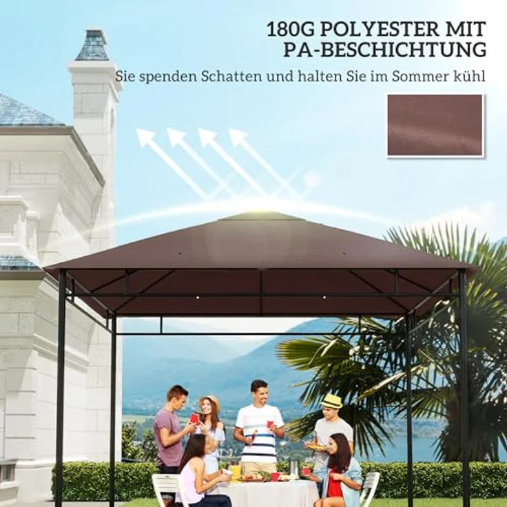 Outsunny Pavillon-Ersatzdach 298x295 cm Kaffee, wasser- und UV-beständig, mit 8 Wasserablasslöchern – Bild 7