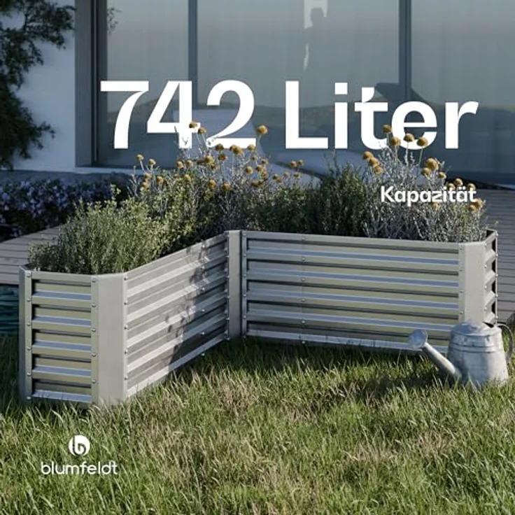 Blumfeldt Hochbeet High Grow Hochbeet L-Form (Set), 742 Liter Kapazität, Stahl, Garten, 160 x 160 cm, grau – Bild 5