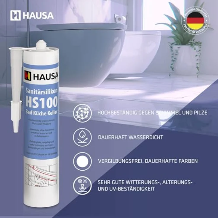 HAUSA Sanitär-Silikon HS100, hochelastische Fugendichtmasse anthrazit, 12x 310ml, schimmelresistent und wasserdicht für Bad, Dusche und Küche – Bild 3
