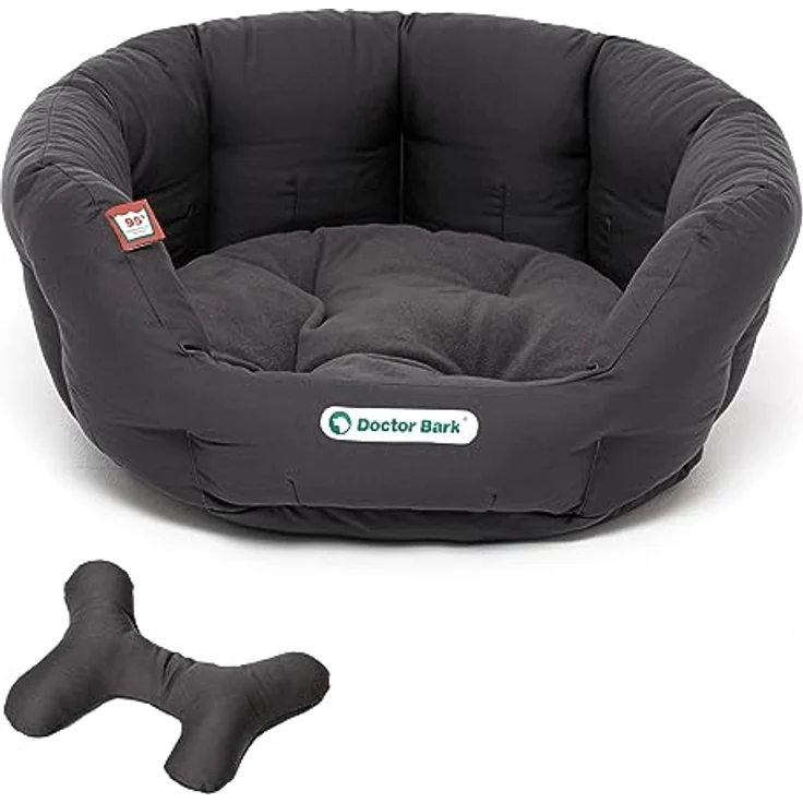 Doctor Bark Hundekorb rund, Hundebett für mittlere Hunde, Kuschelbett + ToyBone mit flauschigem Wendekissen, orthopädisch, waschbar bis 95°C (M - 50x40 cm, Grau) – Bild 1
