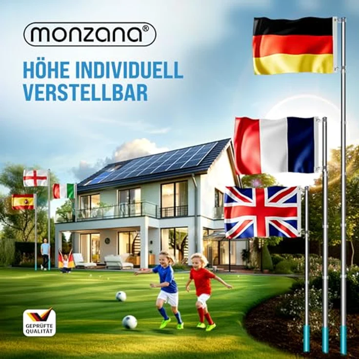 MONZANA® Aluminium Teleskop Fahnenmast 6,30m mit Bodenhülse 60cm inkl. Spanien Flagge – Witterungsbeständig und Schnellaufbau – Bild 2