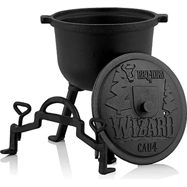 BBQ-Toro Zauberkessel "Wizard" | Gusseisen Kochtopf mit Deckel, 3 Beinen und Feststellschrauben | Hexenkessel (4 Liter) – Bild 1