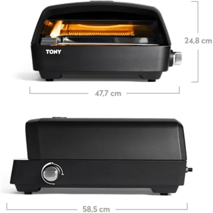BURNHARD Gas-Pizzaofen TONY 450 °C Outdoor Ofen für Pizza Cordierit-Pizzastein 33 cm, tragbar 5,9 kW (Schwarz) – Bild 2