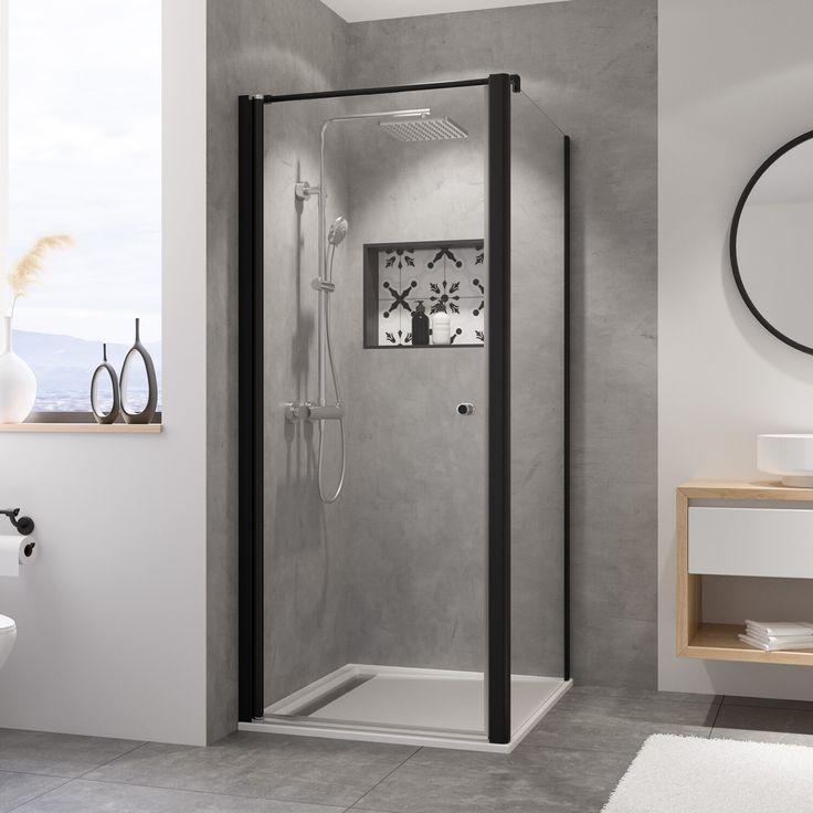 Breuer Drehtür 'Elana 6' 75 cm, Schwarz matt, Klarglas hell, 6 mm Sicherheitsglas