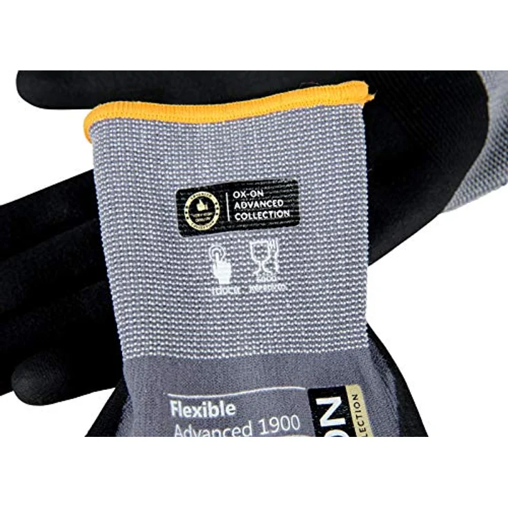 OX-ON Flexible Advanced 1900 Nitril Montagehandschuhe, langlebig und touchscreenfähig, Super Passform (12/3XL) in Schwarz – Bild 3