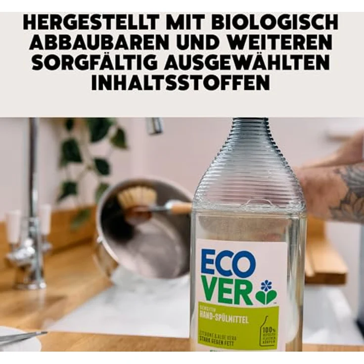 Ecover Hand-Spülmittel Zitrone & Aloe Vera, 950ml, kraftvoll reinigend, dermatologisch getestet, vegan, biologisch abbaubar – Bild 5