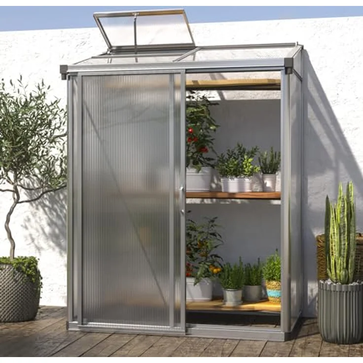 GFP Gewächshaus Anlehngewächshaus Adena 12 aus Alu - 151x77 cm - 10 mm Polycarbonat Doppelstegplatten - Made in Austria – Bild 2