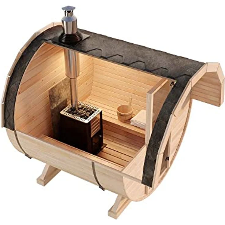 FinnTherm Fasssauna Samantha 2 Sitzbänke aus Holz Sauna Wandstärke 42 mm Außensauna – Bild 3