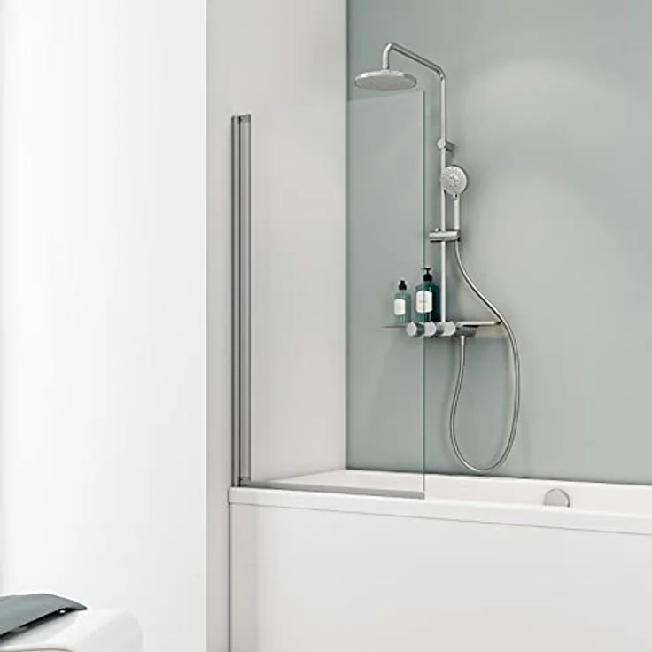 Duschwand Berlin, 70 x 130 cm, 5 mm Sicherheitsglas, Duschabtrennung für Badewanne Alu-Natur, ESG Klar hell - Schulte – Bild 2