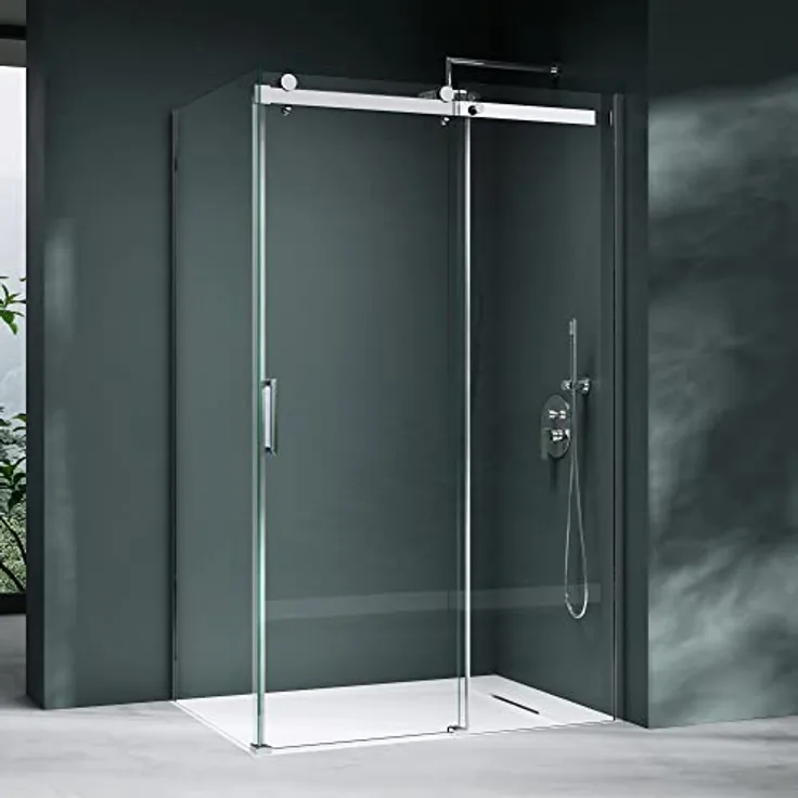 Mai & Mai Eckdusche Duschkabine Schiebetür Duschabtrennung Rechteckig 8mm ESG Nano Rav17, BxT: 120x70 cm, Klarglas mit Aluminium Rahmen und beidseitiger NANO-Beschichtung