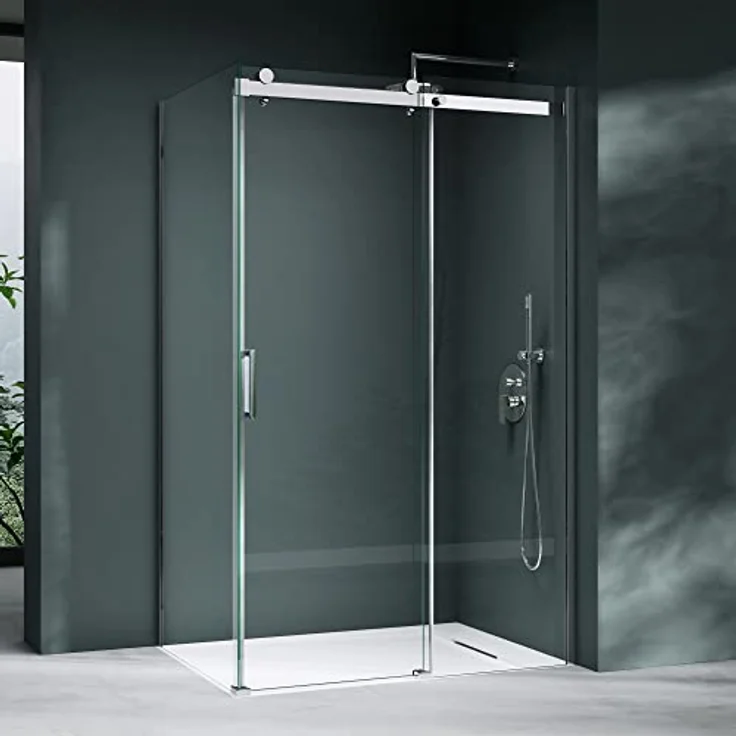 Mai & Mai Eckdusche Duschkabine Schiebetür Duschabtrennung Rechteckig 8mm ESG Nano Rav17, BxT: 120x70 cm, Klarglas mit Aluminium Rahmen und beidseitiger NANO-Beschichtung – Bild 1