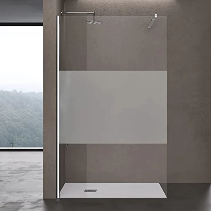 doporro Walk-in-Dusche Duschwand für Dusche ESG Sichtschutz Glas Duschabtrennung, Einscheibensicherheitsglas, Milchglas Streifen – Bild 2