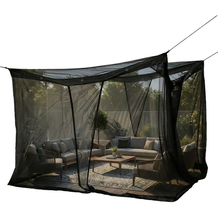 Sekey Moskitonetz Pavillon 3,5x2,5x2,5m, Insektenschutz für Garten und Balkon, schwarz/weiß, stabil mit Befestigungssystem
