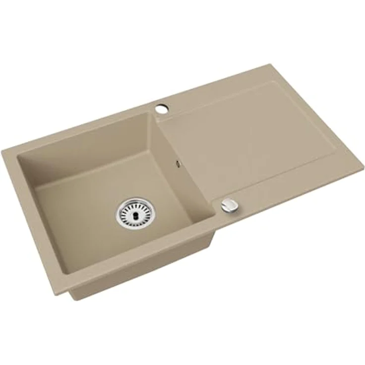 Faizee Home Granitspüle „Element“, 90x50 cm, eckig mit Abtropffläche und Siphon, Schwarz/Grau/Beige/Weiß – Bild 1