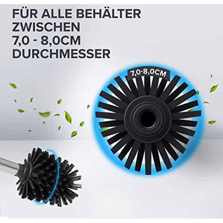 ovimar Ersatzbürste Vesborg | Set 2 Stiele und 2 Bürstenköpfe | Silber | Griff in Edelstahl | Klobürste mit Silikon Bürstenkopf in schwarz | Toilettenbürste mit wechselbarem Bürstenkopf – Bild 5