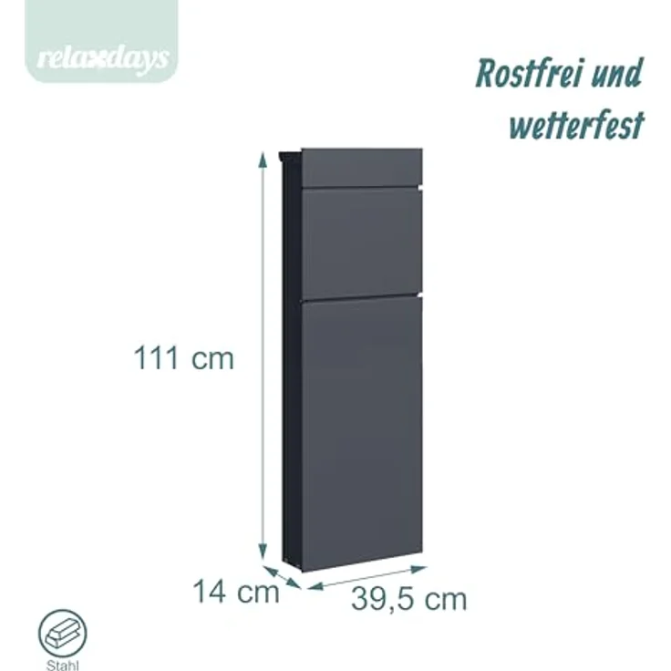 relaxdays Standbriefkasten Stahl, anthrazit, mit Zylinderschloss und breitem Briefschlitz – Bild 4