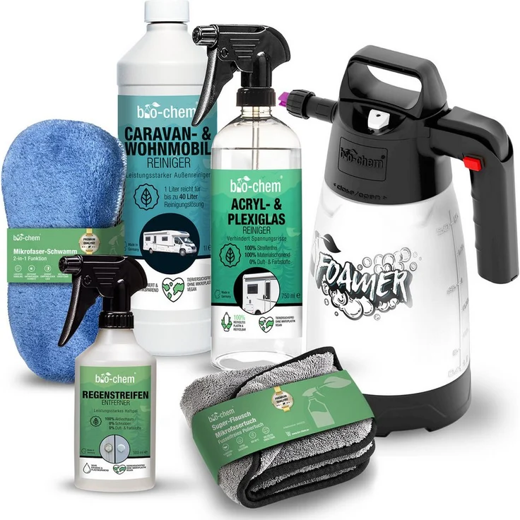 bio-chem Caravan Außenpflege PROFI-SET 6-teilig Allzweckreiniger, Entfernt Grünbelag, Regenstreifen & Fingerabdrücke – Bild 1