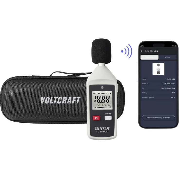 VOLTCRAFT Schallpegel-Messgerät SL-50 DOK, 130 dB max., Bluetooth®-und LCD-Display, für professionelle Lärmmessung