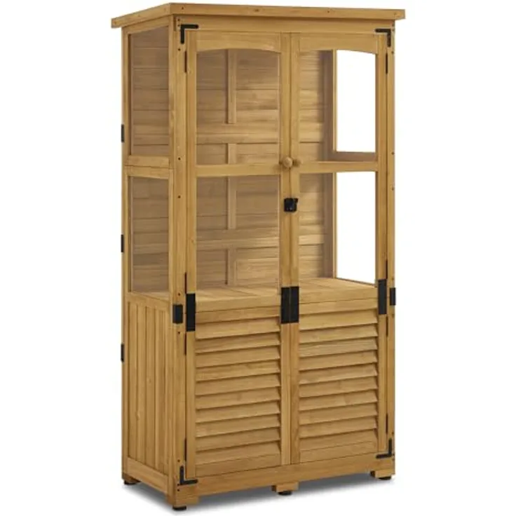 M MCombo Gartenschrank Holz 0120, Gerätehaus Wetterfest Klein, für Außenbereich, 87×46×160 cm, Natur - Preisvergleich