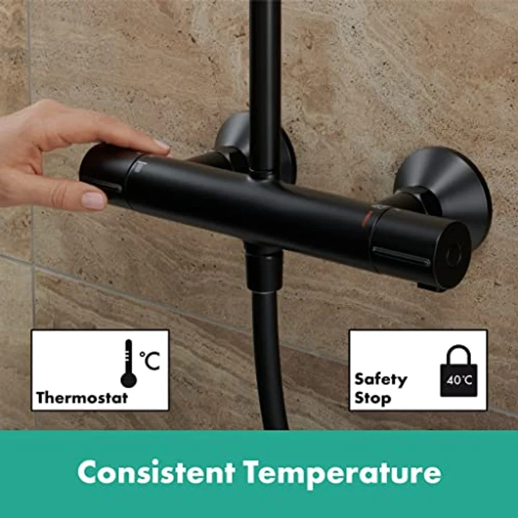 hansgrohe HG Showerpipe Vernis Blend 240, Duschsystem mit Thermostat, 1 Jet, mattschwarz, inkl. Kopf- und Handbrause – Bild 3