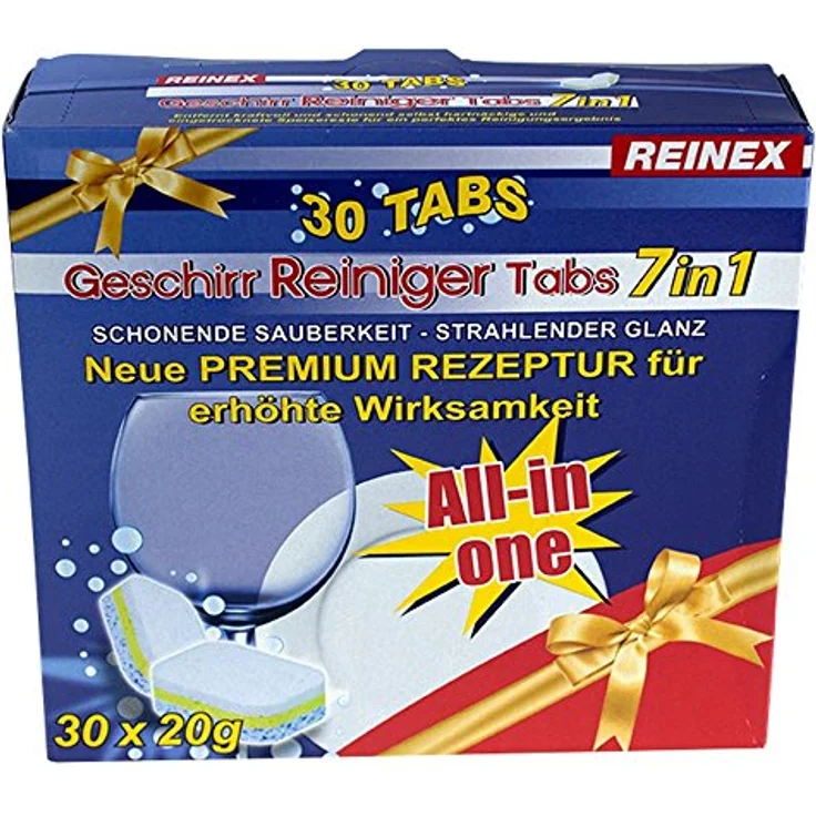 Reinex REINEX Geschirr Reiniger Tabs 7in1, 30 Tabs für kraftvolle Reinigung und Maschinenschutz, phosphat- und duftstofffrei – Bild 2
