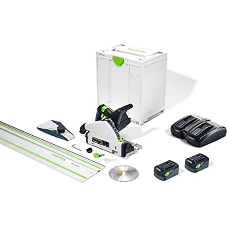 Festool Akku-Tauchsäge TSC 55 5,0 KEBI-Plus/XL-FS (mit Akkupacks, Schnellladegerät, Kreissägeblatt, Splitterschutz, Staubfangbeutel, Innensechskantschlüssel, Führungsschiene), im Systainer – Bild 1