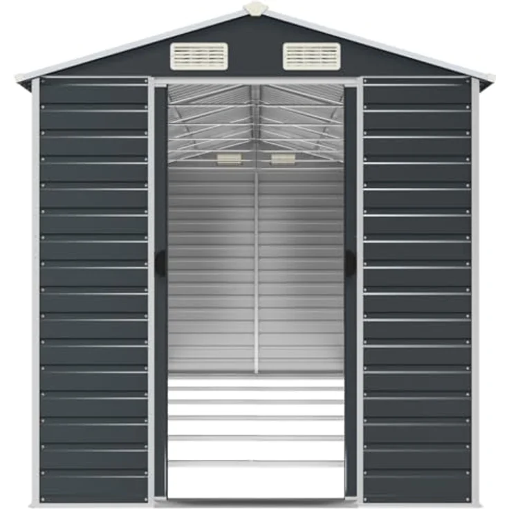 vidaXL Gerätehaus, Gartenhaus mit Schrägdach Griffe, Gartenschuppen Schuppen mit Stauraum, Geräteschuppen Metallschuppen, Anthrazit 191x555x198 cm Verzinkter Stahl – Bild 5