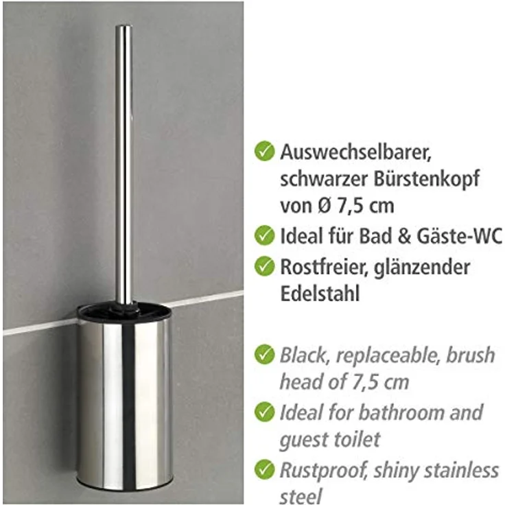 WENKO Turbo-Loc® Edelstahl WC-Garnitur Detroit, Wand WC-Garnitur ohne Bohren, Anbringung mit Spezial-Klebepad, inkl. WC-Bürste, glänzend – Bild 4