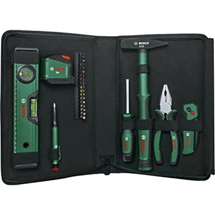 Bosch Universal-Handwerkzeug-Set, 25-teilig (vielseitiges Werkzeug-Set für allgemeine Arbeiten rund ums Haus; Klappmesser; Kombizange; Maßband; Wasserwaage und mehr) - Amazon Edition – Bild 2