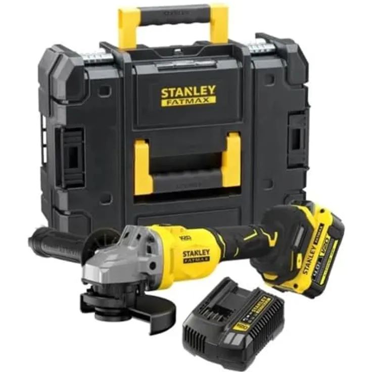 STANLEY FATMAX V20 Akku-Winkelschleifer SFMCG710M1T QW, bürstenlos, 125 mm, 4,0 Ah Li-Ion-Akku, 2 A Ladegerät, PRO-STACK-Koffer, 18 V