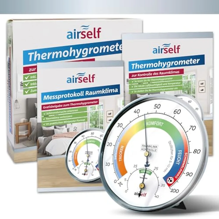 Airself Thermohygrometer - analog für innen und außen Raumthermometer und Feuchtigkeitsmesser in 1 – Bild 3