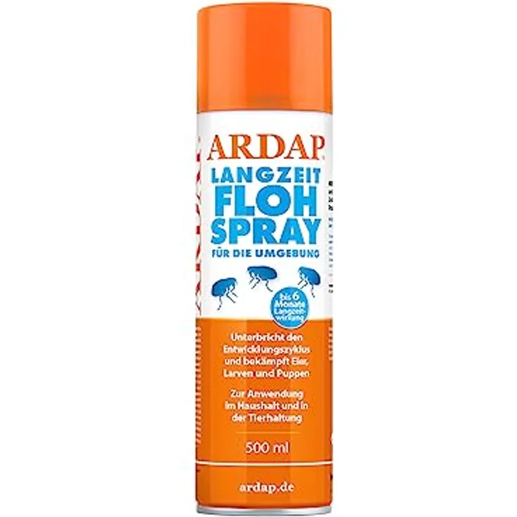 ARDAP Langzeit Flohspray 500ml für die Umgebung - Zur Anwendung im Haushalt und in der Tierhaltung - Bekämpft Eier, Larven und Puppen - Wirksamer Schutz für bis zu 6 Monate