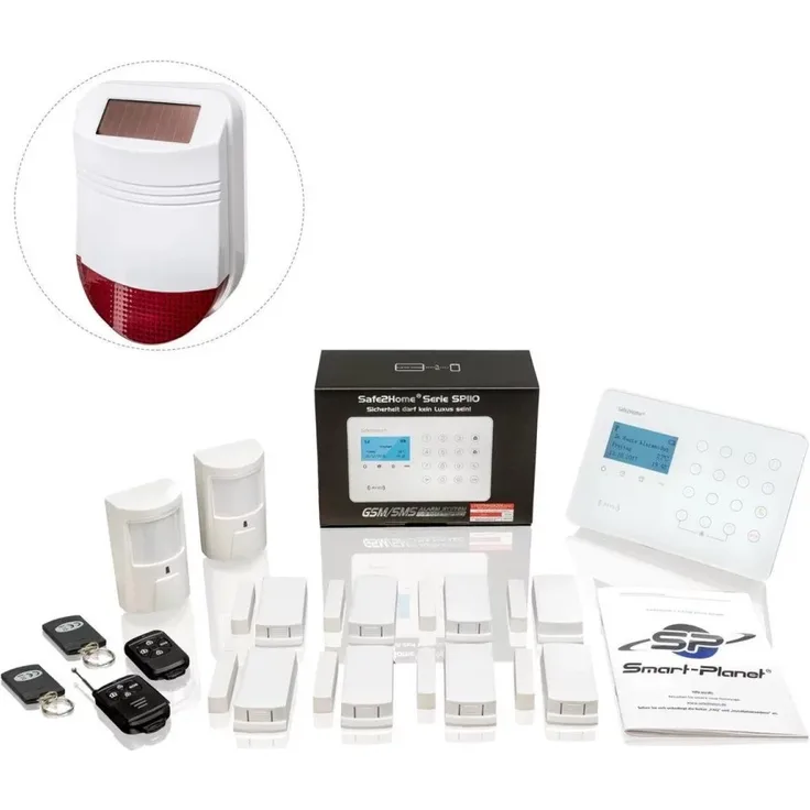 Safe2Home® Funk Alarmanlagen Set SP110 Alarmsystem - Großes Set mit Solar Sirene - Sabotageschutz - deutsch
