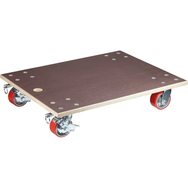 Transporthilfe MM 1348, 78 x 59 x 16 cm, harte Rollen Ø 100 mm, Rollenlager, 2 Bremsen, Platte FSC®, Tragkraft 1.000 kg