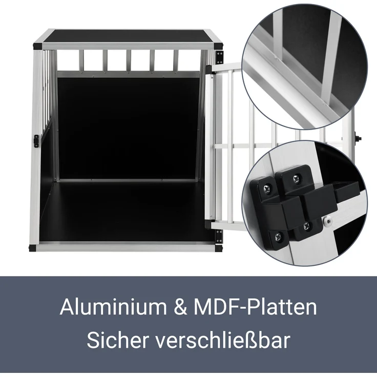 Juskys Alu Hundetransportbox L-X - 65×91×69 cm – Auto Hundebox robust & pflegeleicht – Gittertür verschließbar – Aluminium Reisebox für Hunde – Bild 6