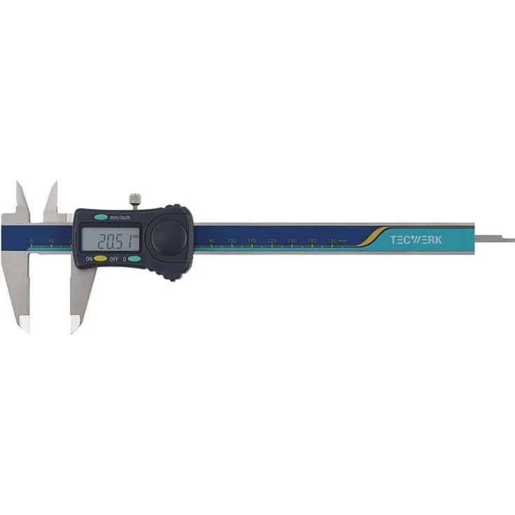 NORDWEST Messschieber DIN 862 150mm, digital mit Schutz gegen Schmutz und Beschädigungen, prüfpflichtig, inkl. Batterie CR2032