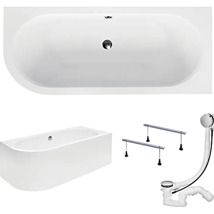 KOLMAN Badewanne Eckbadewanne Rechteck Avita 180x80 Rechts mit Acrylschürze - Ablaufgarnitur VIEGA & Füße